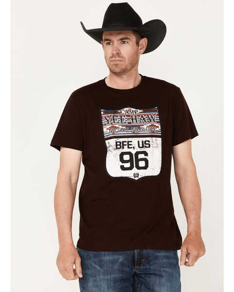 Image #1 - Cinch Men's Camp Yee-Haw Route 96 Sign Graphic T-Shirt , Burgundy, hi-res