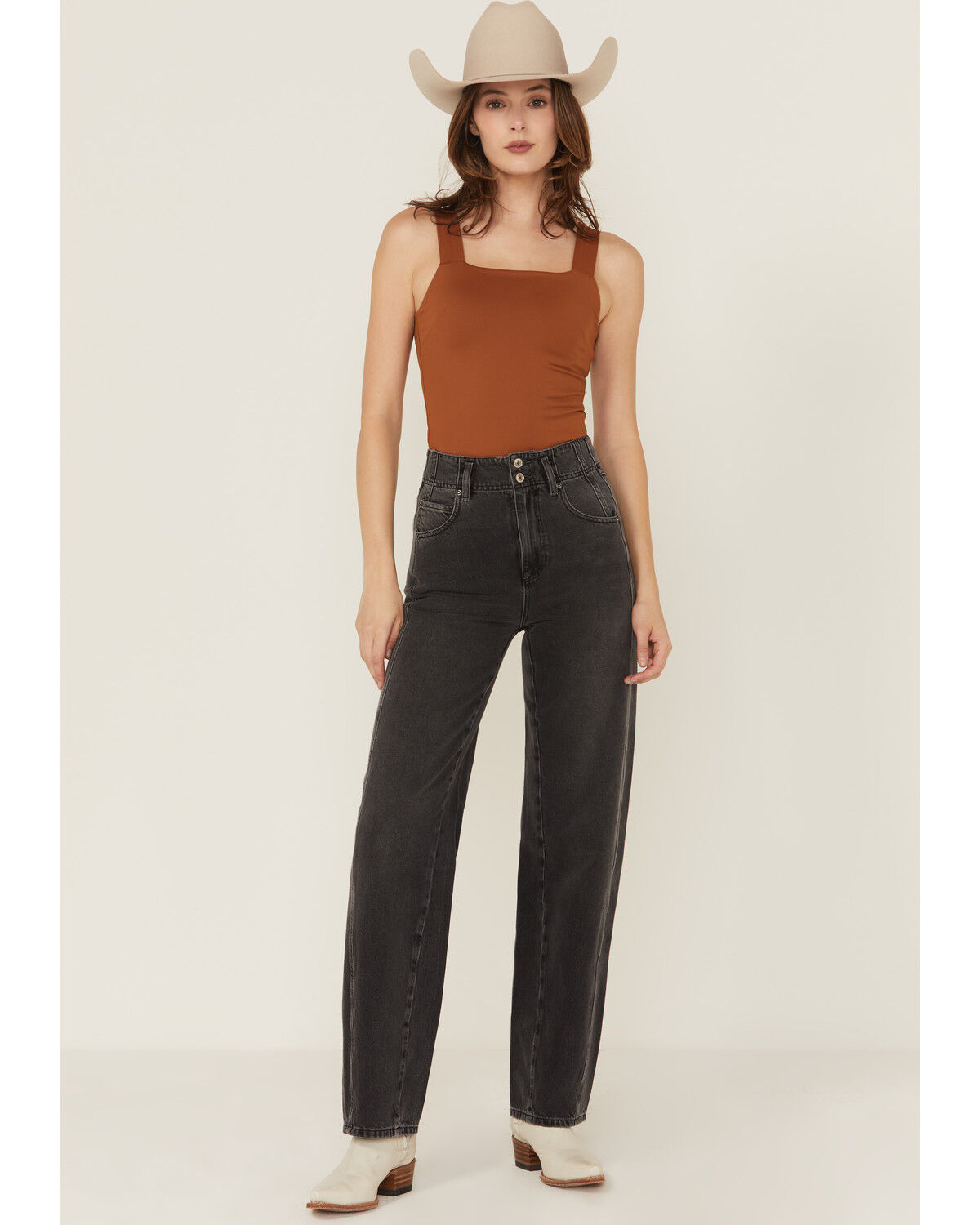 Image #1 - Free People Women's Aster High Rise Straight Denim Jeans, Black, hi-res