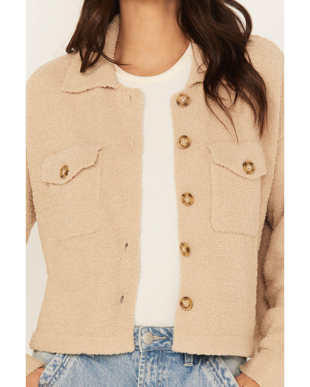 Image #3 - Cleo + Wolf Women's Cropped Boucle Cardigan, Wheat, hi-res
