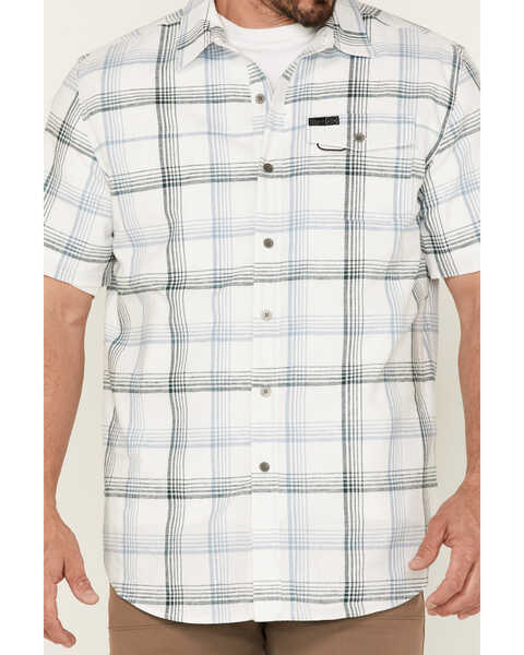 ATG By Wrangler® Men's All-Terrain Hemp Utility Plaid Denim Short Sleeve Shirt , Blue, hi-res