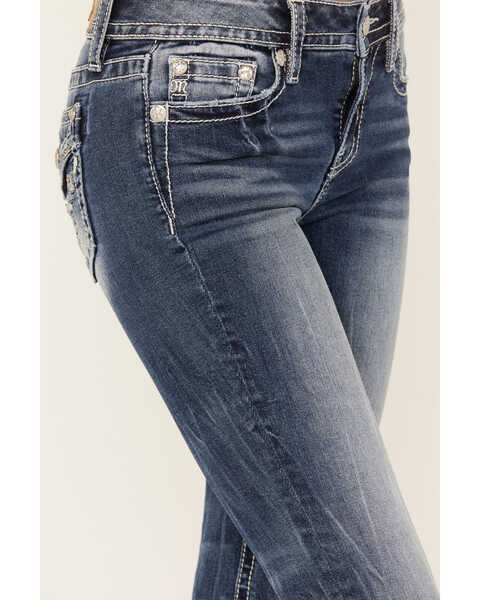 Image #4 - Miss Me Women's Medium Wash Mid Rise Embroidered Pocket Bootcut Jeans , Medium Blue, hi-res