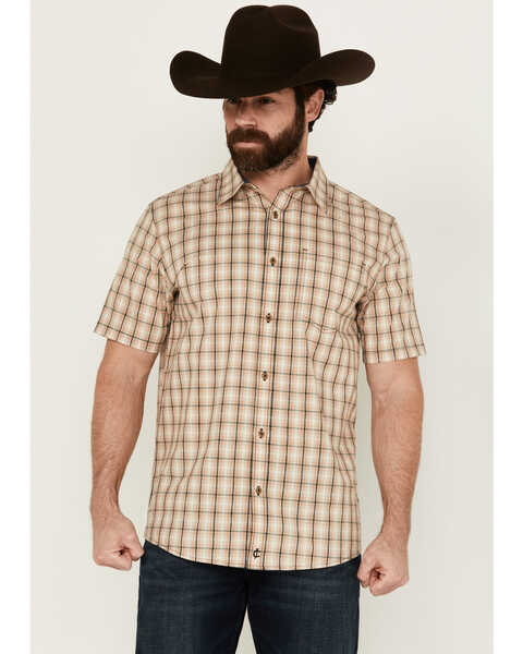 Cody James Men's Adios Plaid Print Short Sleeve Button-Down Western shirt , Tan, hi-res