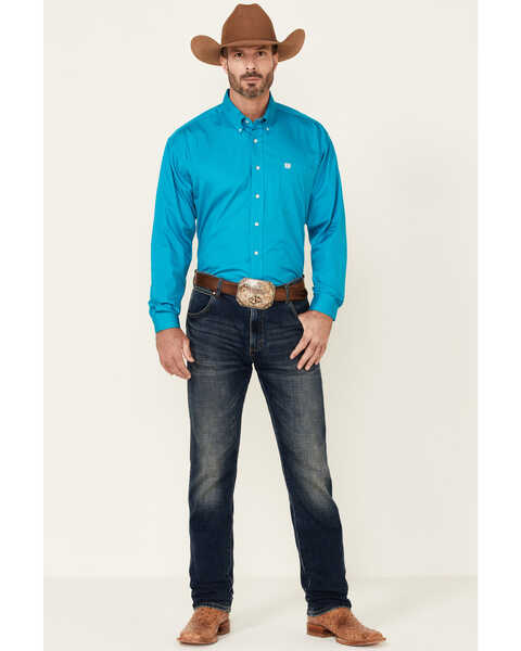 Image #2 - Cinch Long Sleeve Button Down Solid Teal Shirt - Big & Tall, Teal, hi-res