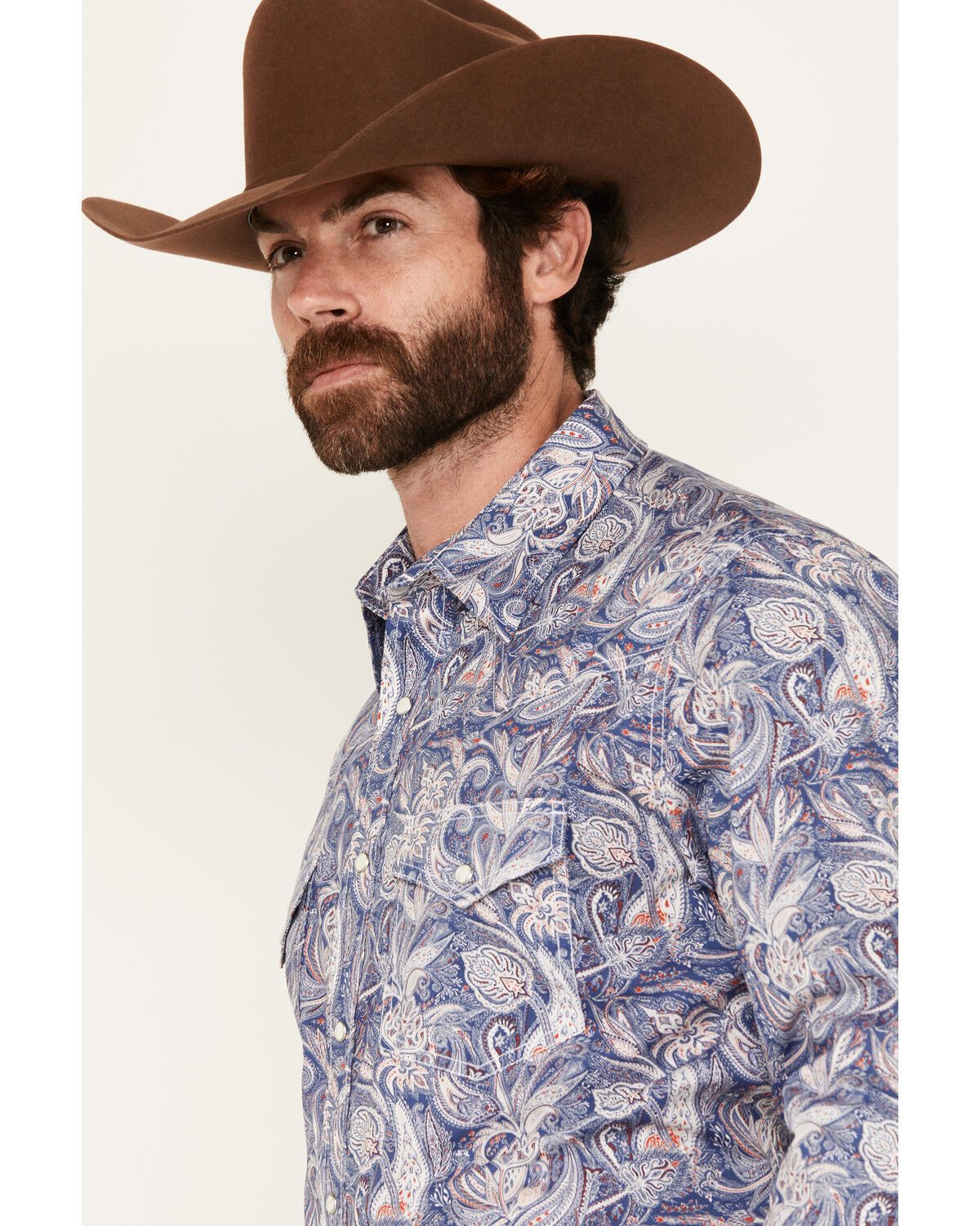 Image #2 - Wrangler 20X Men's Paisley Print Long Sleeve Pearl Snap Stretch Western Shirt, Blue, hi-res