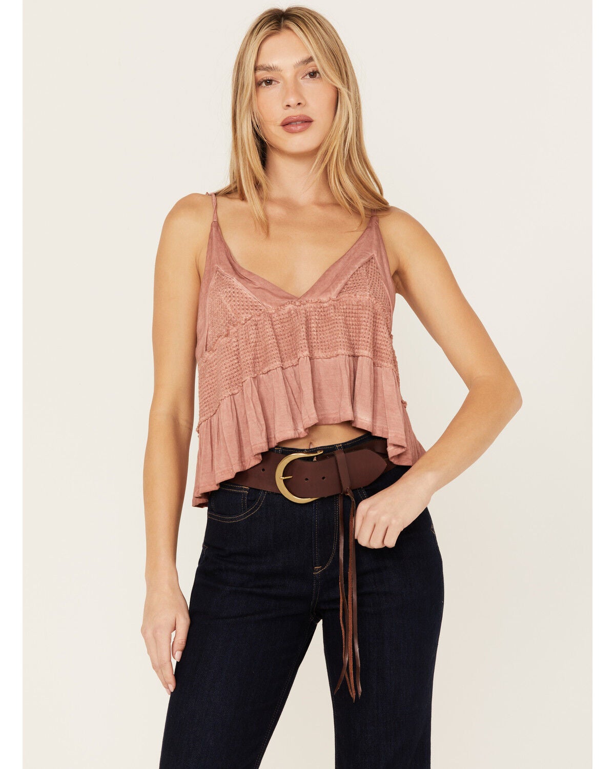 Cleo + Wolf Women's Brown Braided Fringe Belt, Brown, hi-res