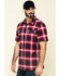 Hawx Men's Bullhead Indigo Plaid Short Sleeve Work Shirt , Black Cherry, hi-res