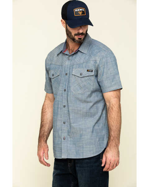 Hawx Men's Rancho Chambray Solid Short Sleeve Work Shirt - Tall , Blue, hi-res