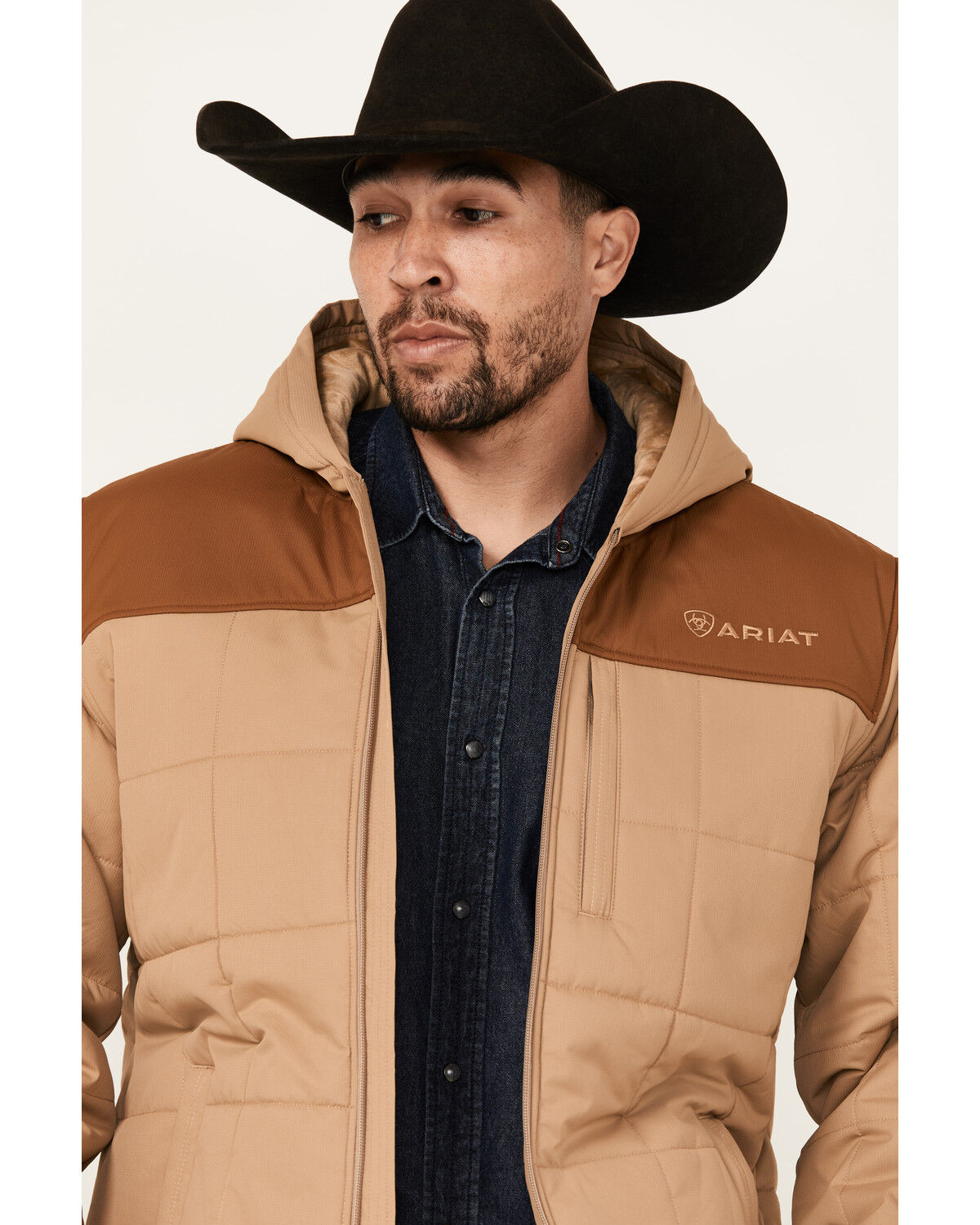 Image #2 - Ariat Men's Color Block Insulated Hooded Jacket, Tan, hi-res