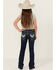 Image #3 - Shyanne Girls' Dark Wash Lace Pockets Bootcut Stretch Denim Jeans , Dark Wash, hi-res