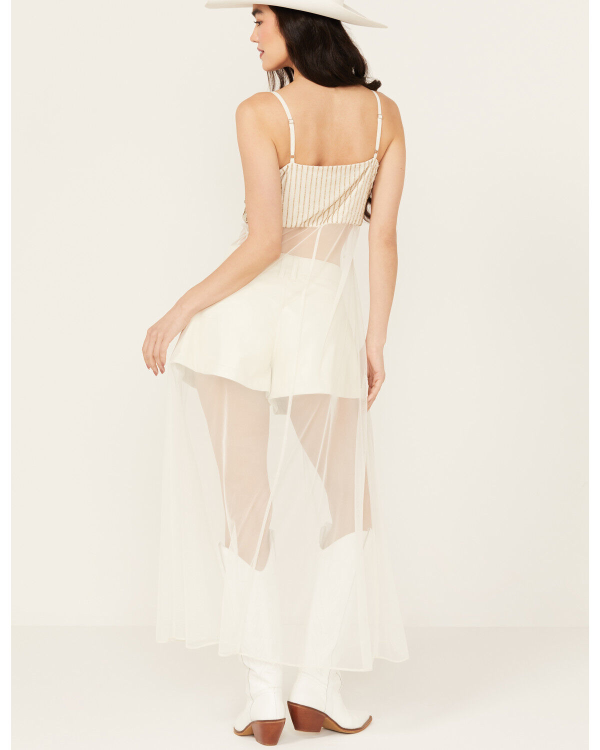 Image #4 - Wonderwest Women's Mountain Trail Embellished Mesh Maxi Cami, Cream, hi-res