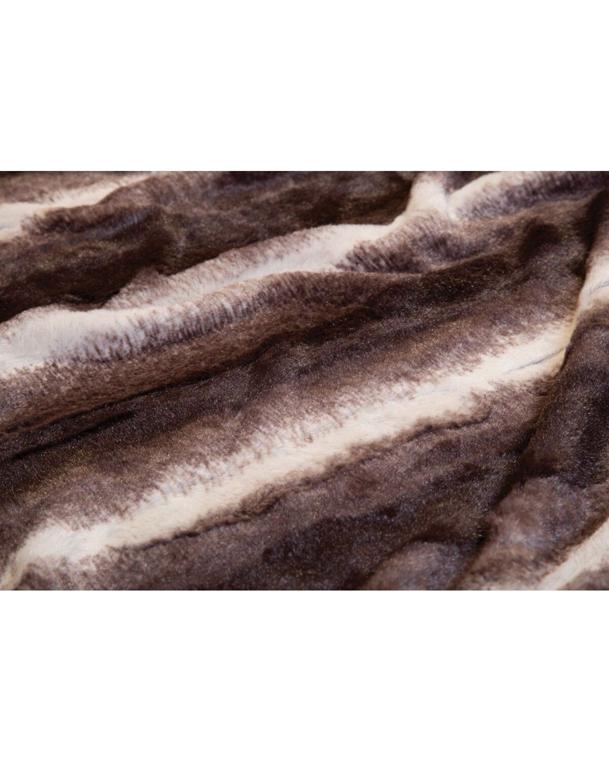 Image #3 - Carstens Home Brown Striped Chinchilla Plush Faux Fur Throw Blanket, Brown, hi-res