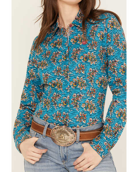 Image #3 - Cinch Women's Floral Long Sleeve Button-Down Western Shirt, Blue, hi-res