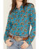Image #3 - Cinch Women's Floral Long Sleeve Button-Down Western Shirt, Blue, hi-res