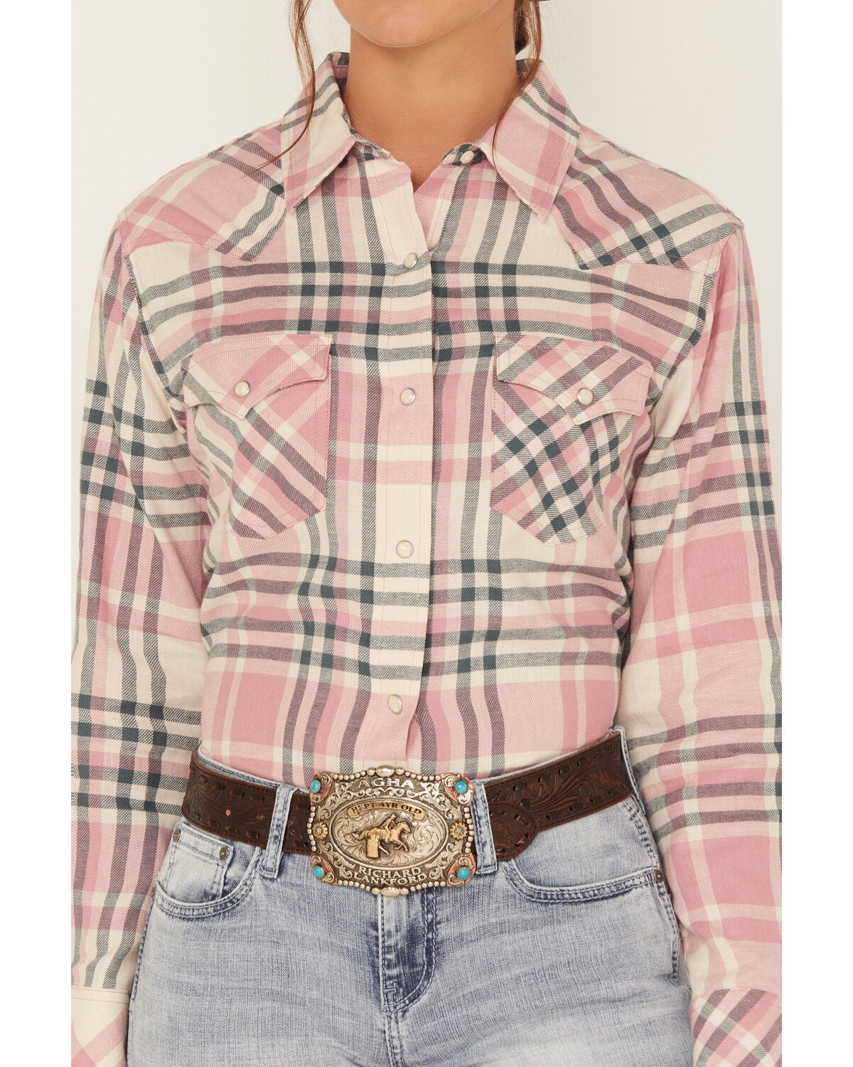 Image #3 - Wrangler Women's Boot Barn Exclusive Plaid Print Long Sleeve Western Flannel Snap Shirt, , hi-res