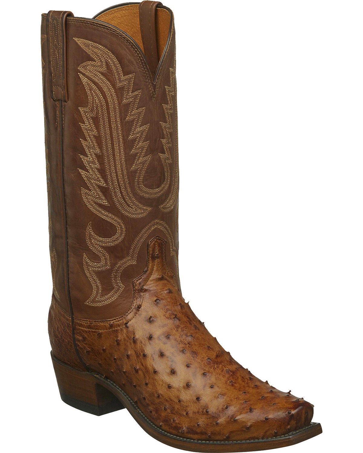 Image #1 - Lucchese Men's Handmade Luke Full Quill Ostrich Western Boots - Snip Toe, Tan, hi-res