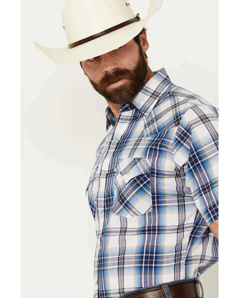 Image #2 - Ely Walker Men's Plaid Print Short Sleeve Pearl Snap Western Shirt, White, hi-res