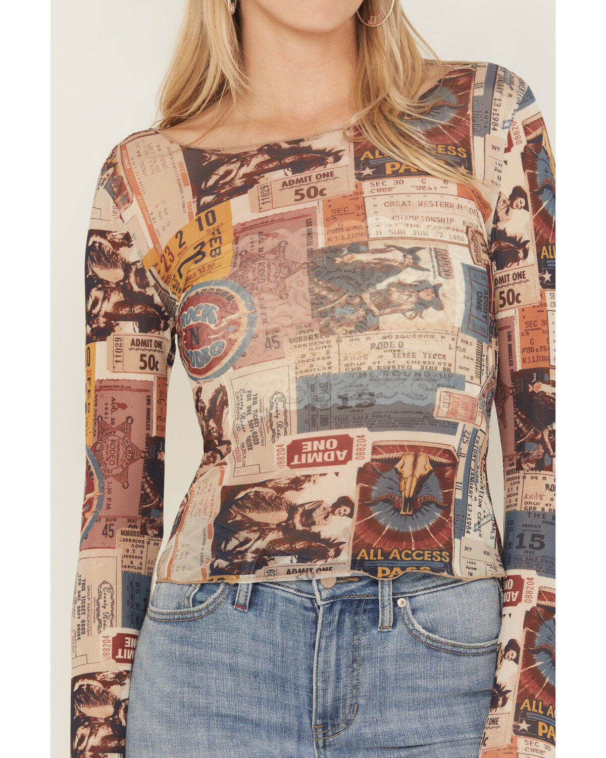 Image #3 - Idyllwind Women's Rodeo Ticket Long Sleeve Mesh Shirt, Cream, hi-res