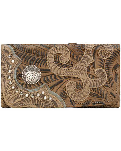Image #1 - American West Women's Hand Tooled Tri-Fold Wallet, Sand, hi-res