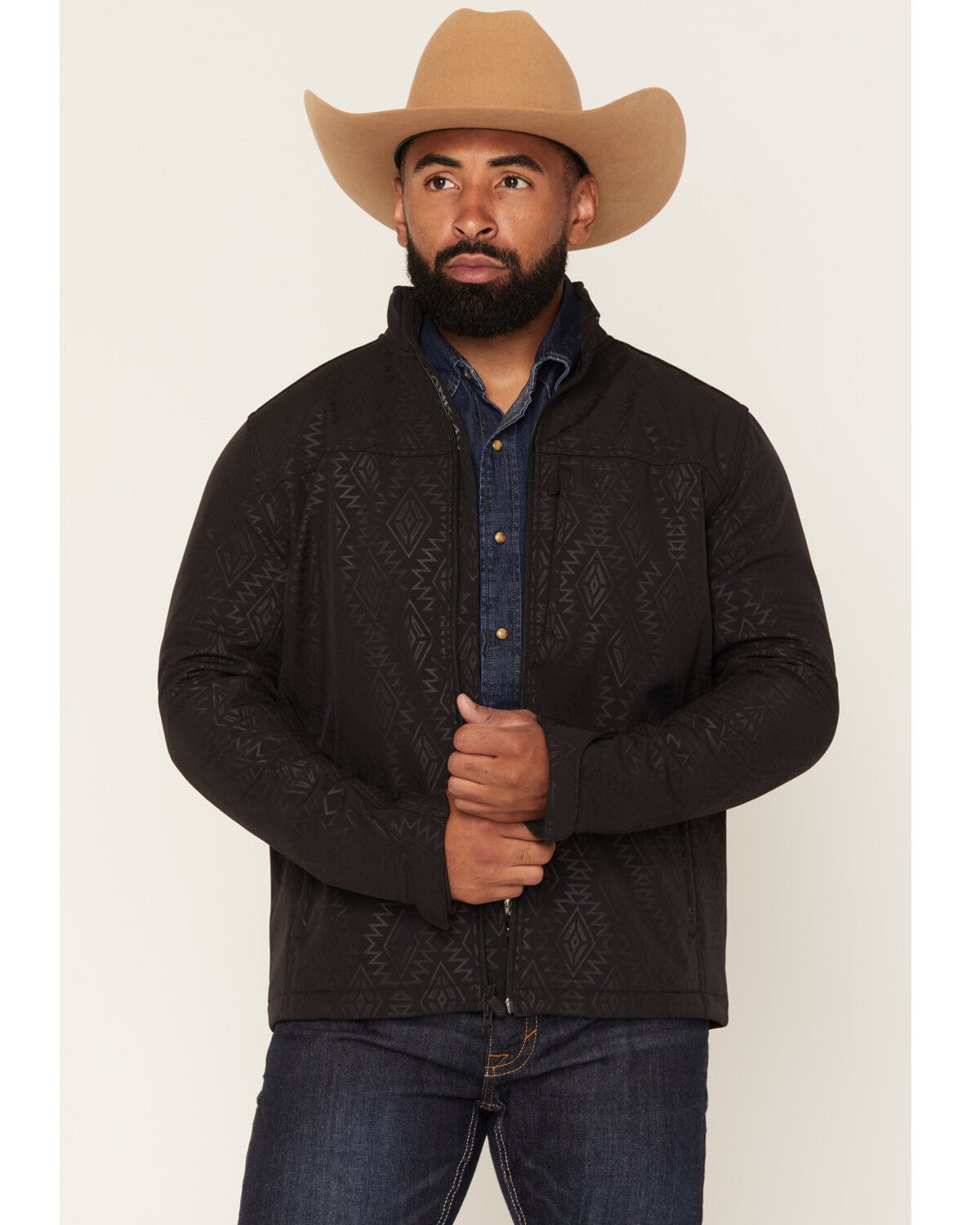Image #1 - RANK 45&reg; Men's Buck Southwestern Print Softshell Jacket - Tall, Black, hi-res