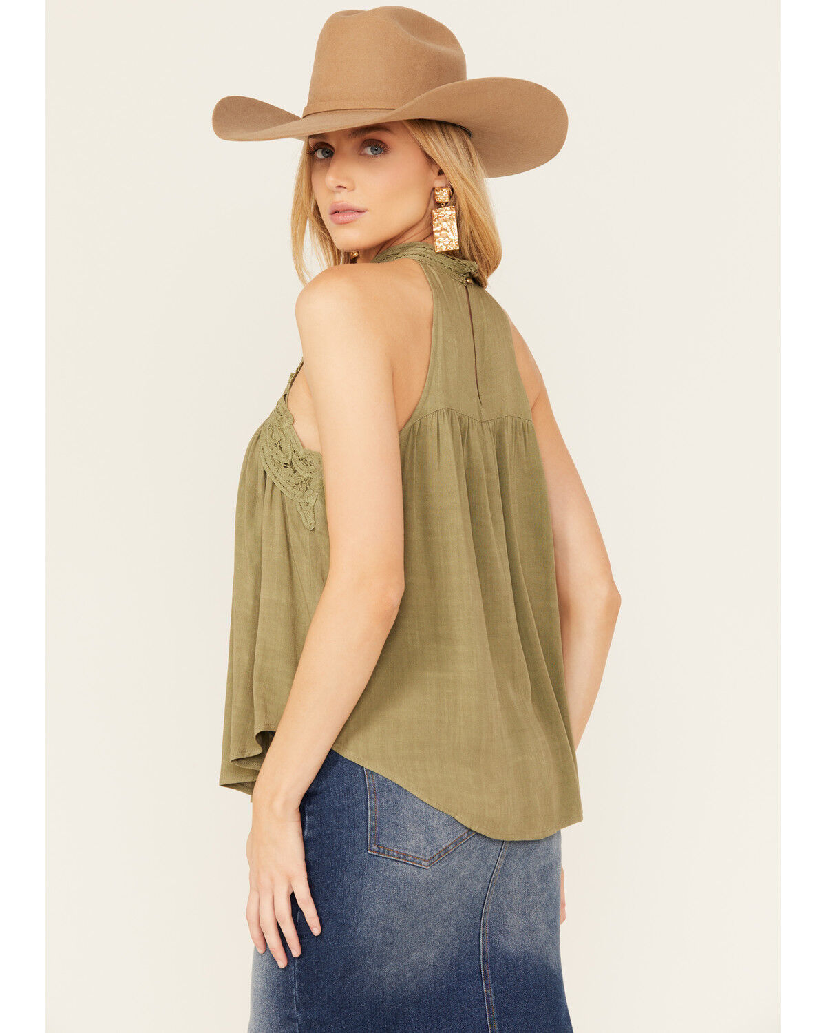 Image #4 - Eyeshadow Women's Battenburg Lace Tank, Olive, hi-res