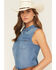 Image #2 - Shyanne Women's Medium Wash Sleeveless Button-Down Denim Shirt, Indigo, hi-res