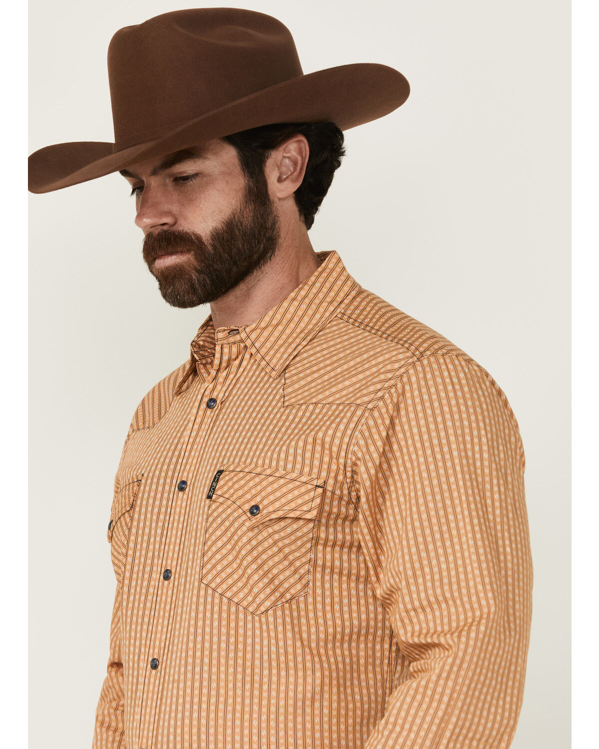 Image #2 - Cinch Men's Geo Striped Print Long Sleeve Snap Western Shirt, Gold, hi-res