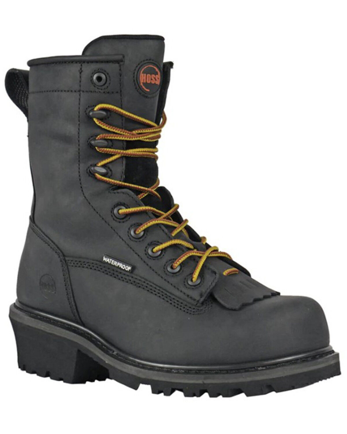 Image #1 - Hoss Men's 8" Cross Cut Waterproof Logger Work Boots - Composite Toe, Black, hi-res