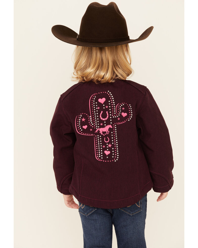 Cowgirl Hardware Infant Girls' Burgundy Embroidered Cactus Zip-Front Softshell Jacket , Burgundy, hi-res