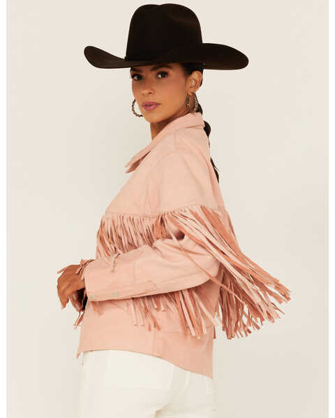 Image #4 - Understated Leather Women's Howling Moon Fringe Leather Jacket, Pink, hi-res