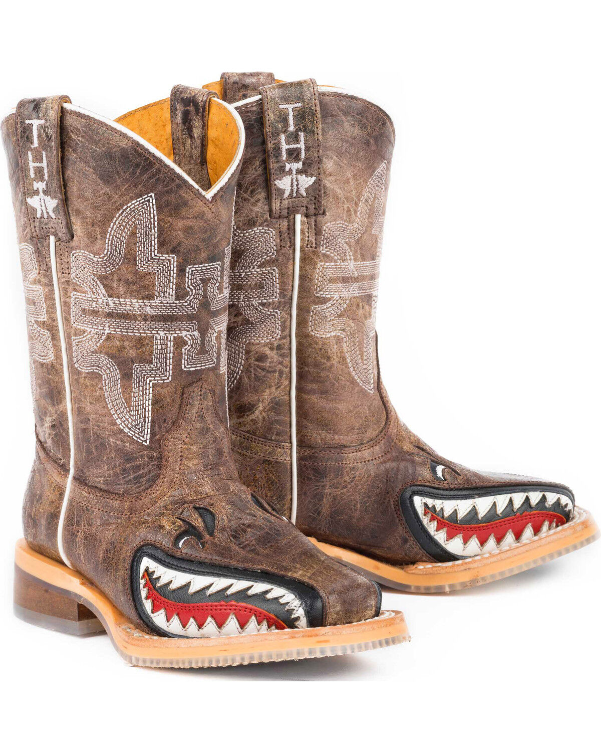 Image #2 - Tin Haul Boys' Tan and Red 8" Leather Western Boots - Square Toe, Tan, hi-res