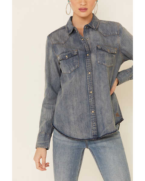 Image #3 - STS Ranchwear Women's Claira Denim Long Sleeve Pearl Snap Western Shirt  , Blue, hi-res