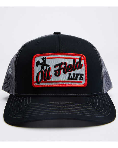 Oil Field Hats Men's Black Retro Patch Mesh Ball Cap , Black, hi-res