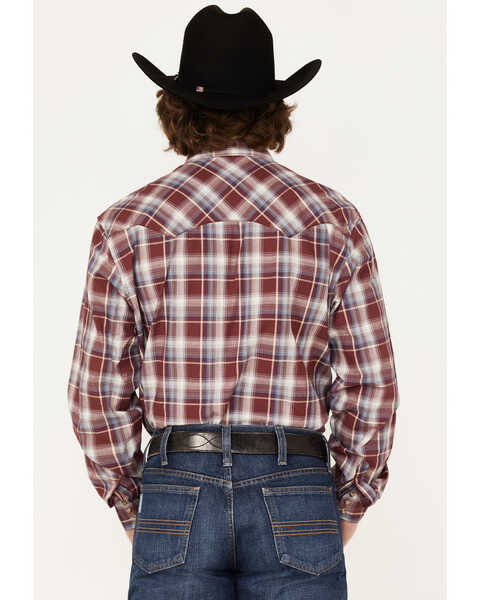 Image #4 - Wrangler Retro Men's Plaid Snap Western Shirt , Burgundy, hi-res