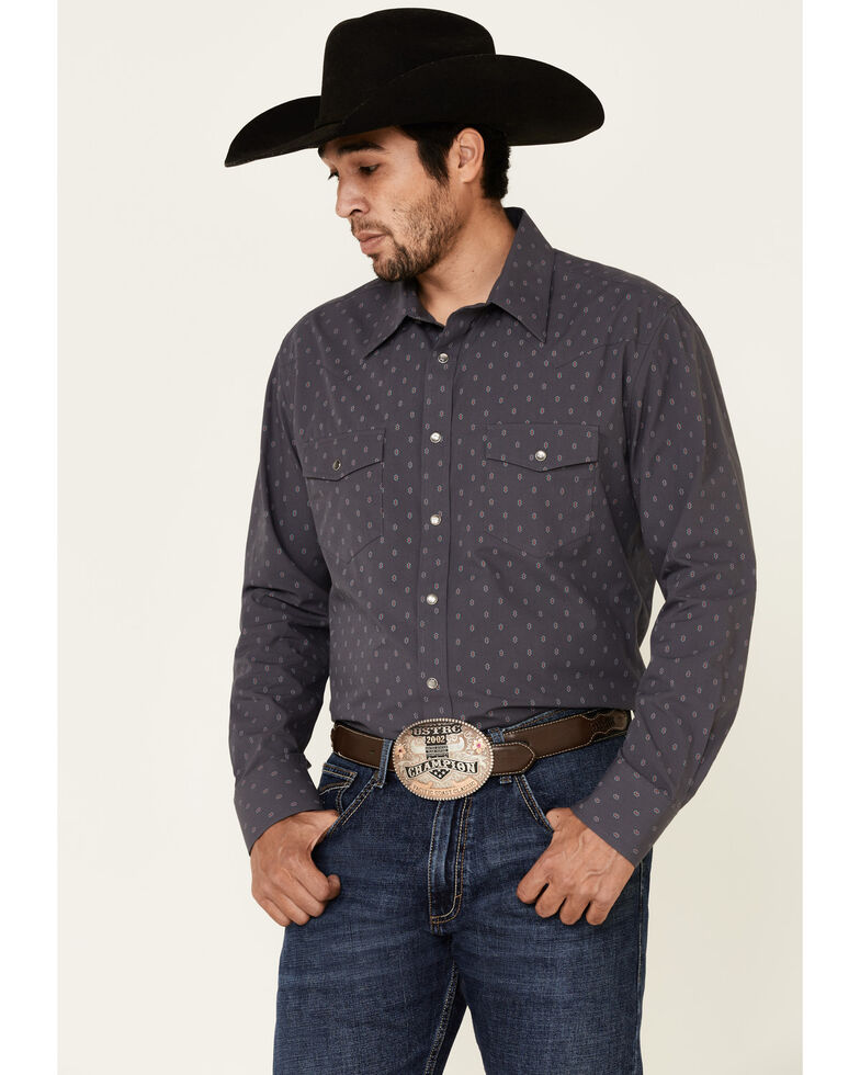 Rock & Roll Denim Men's Vintage 46 Charcoal Geo Print Long Sleeve Snap Western Shirt, Charcoal, hi-res