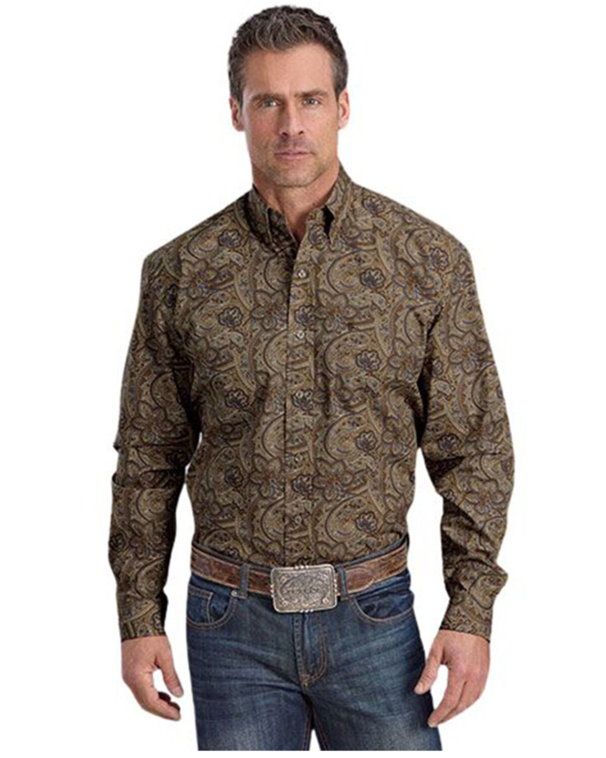Image #1 - Stetson Men's Paisley Print Long Sleeve Button-Down Western Shirt, Brown, hi-res