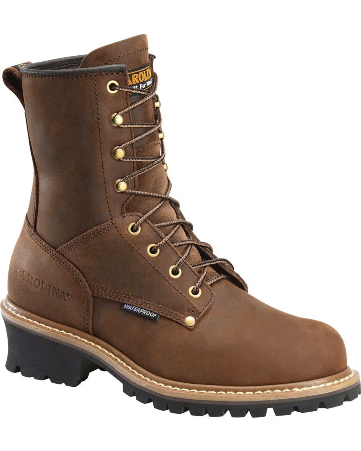 Carolina Men's 8" Waterproof Logger Boots - Soft Toe, Brown, hi-res