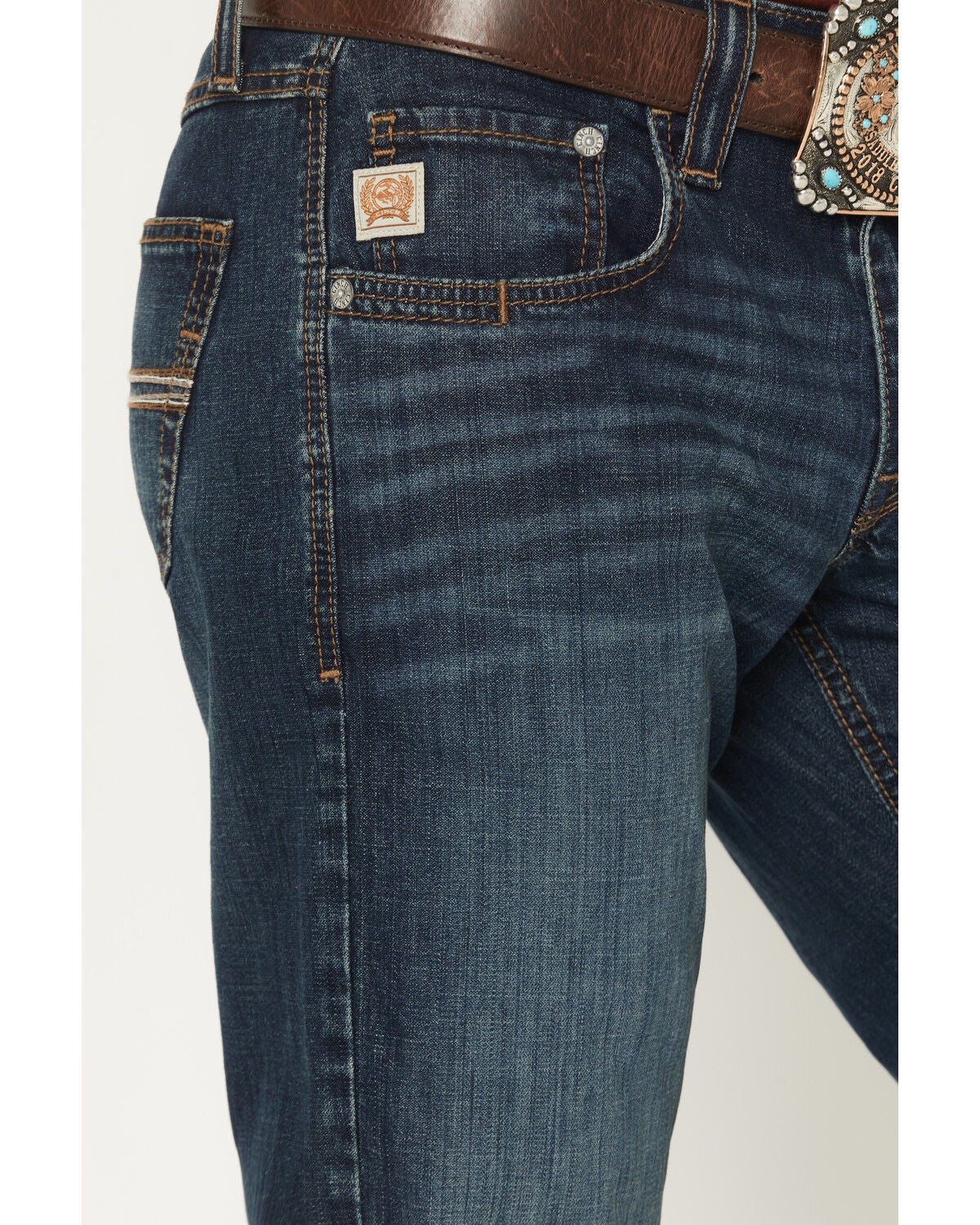 Image #2 - Cinch Men's Carter 2.0 Dark Wash Relaxed Bootcut Stretch Denim Jeans, Indigo, hi-res