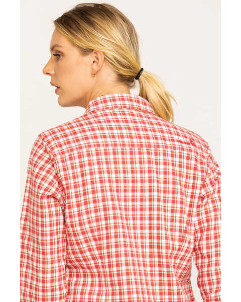 Image #5 - Ariat Women's Boot Barn Exclusive FR Talitha Plaid Long Sleeve Work Shirt , Red, hi-res