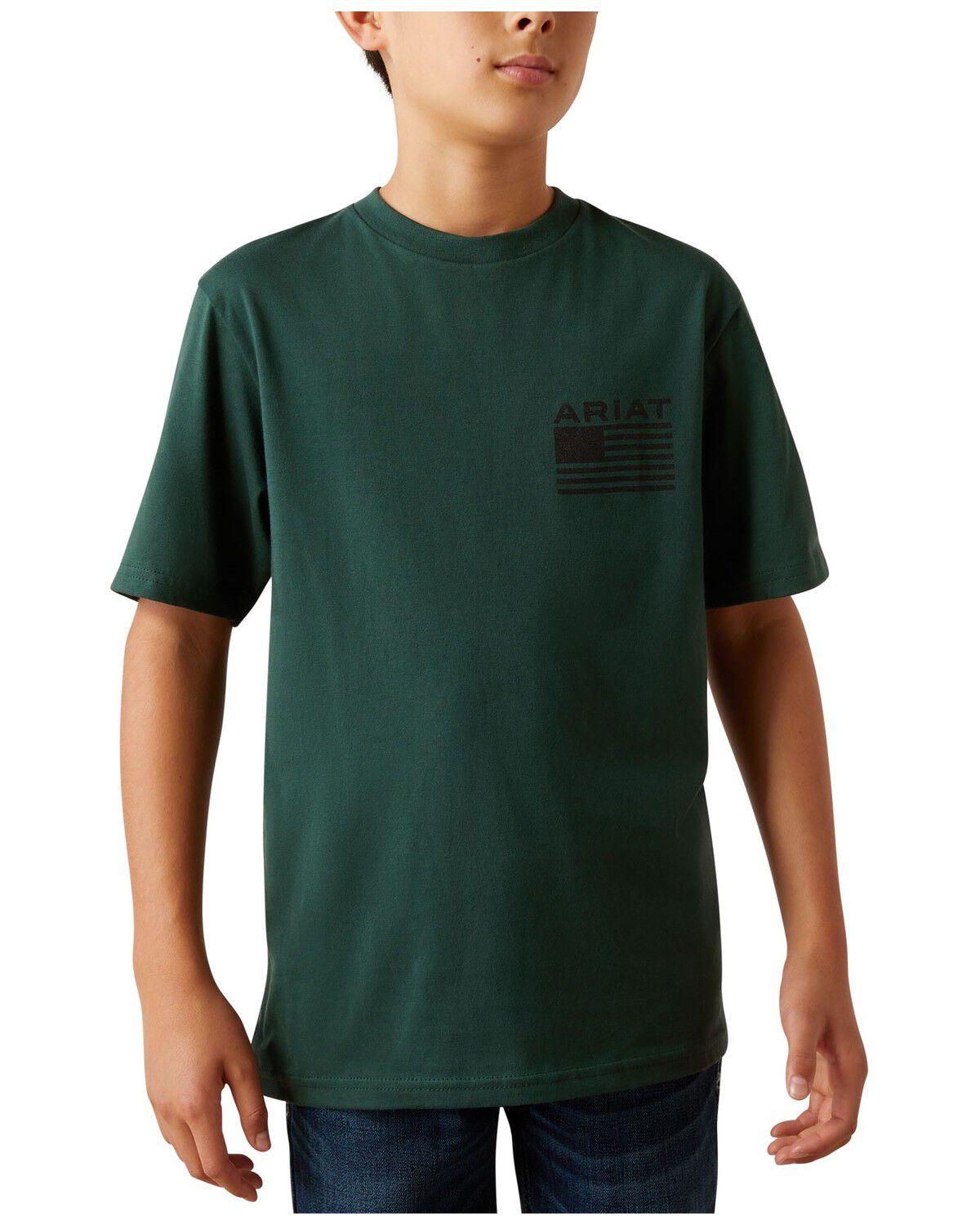 Image #3 - Ariat Boys' Flag Logo Short Sleeve Graphic T-Shirt, Green, hi-res