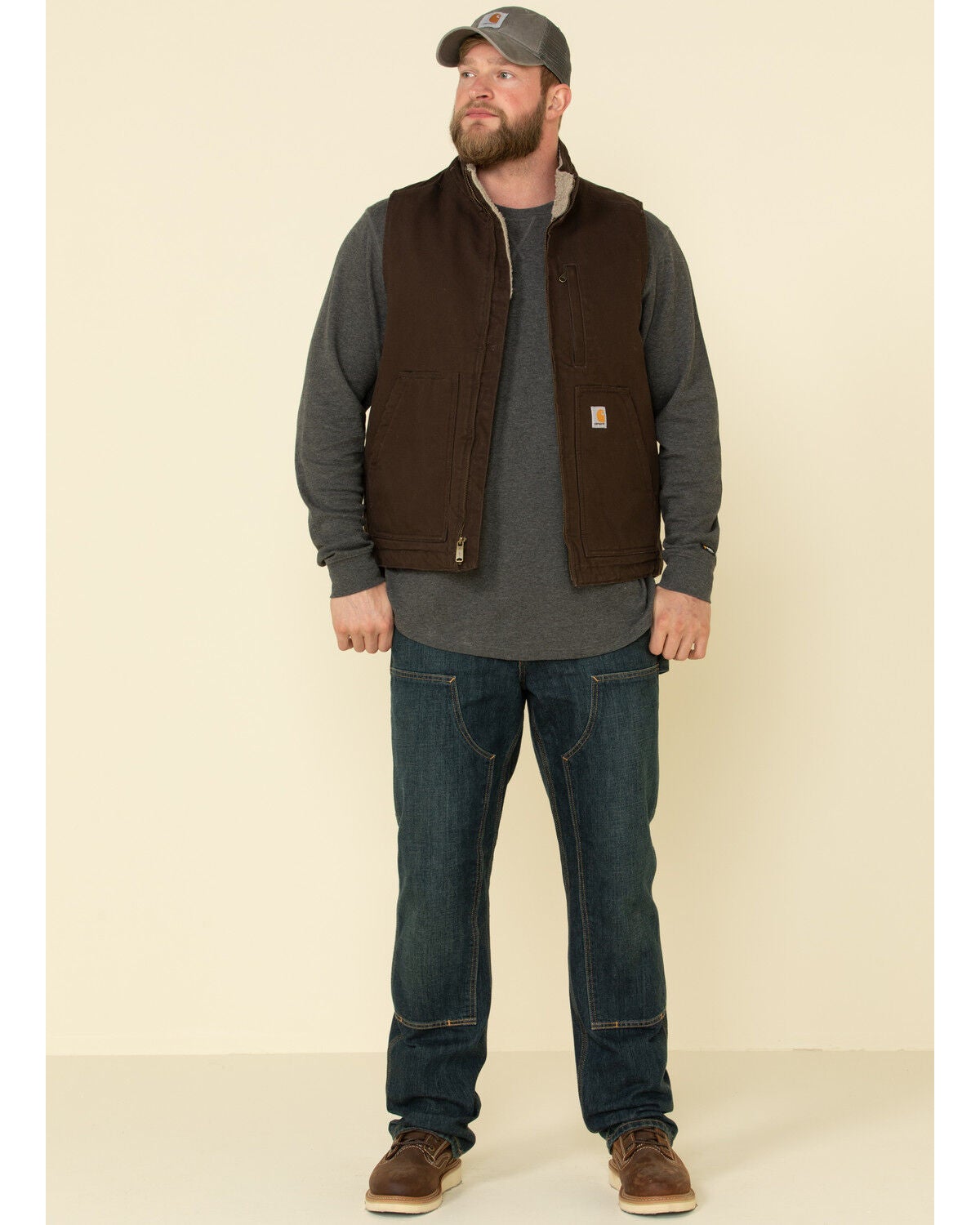 Carhartt Men's 2XL Dark Brown Washed Duck Sherpa Lined Mock Neck Vest