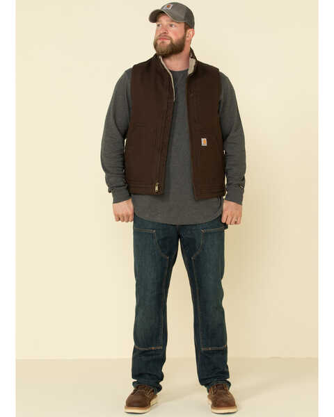 Image #3 - Carhartt Men's Dark Brown Washed Duck Sherpa Lined Mock Neck Work Vest , Dark Brown, hi-res