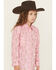 Image #2 - Panhandle Girls Cactus Print Long Sleeve Snap Western Shirt, Pink, hi-res