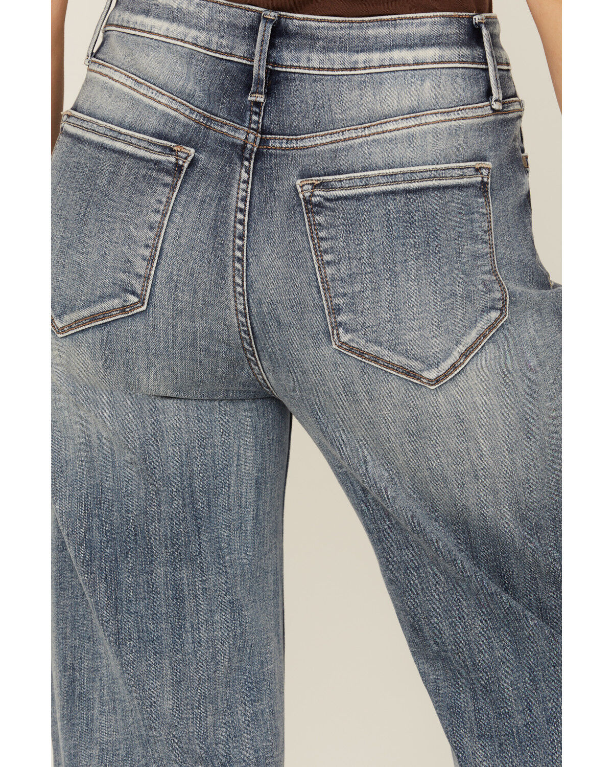 Image #4 - Driftwood Women's Penelope X Daisy Fields Medium Wash High Rise Destructed Flare Stretch Denim Jeans, Medium Wash, hi-res
