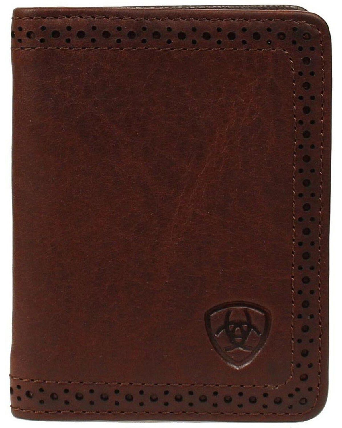 Image #1 - Ariat Men's Perforated Edge Embossed Logo Bi-fold Wallet, Copper, hi-res