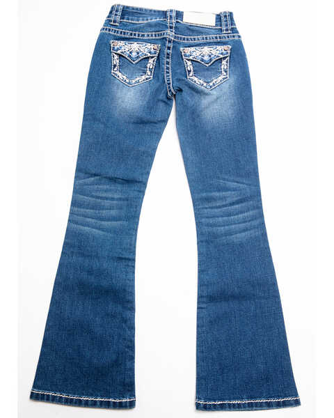 Shyanne Girls' (7-16) Medium Wash Swirl Floral Embroidered Bootcut Jeans , Blue, hi-res