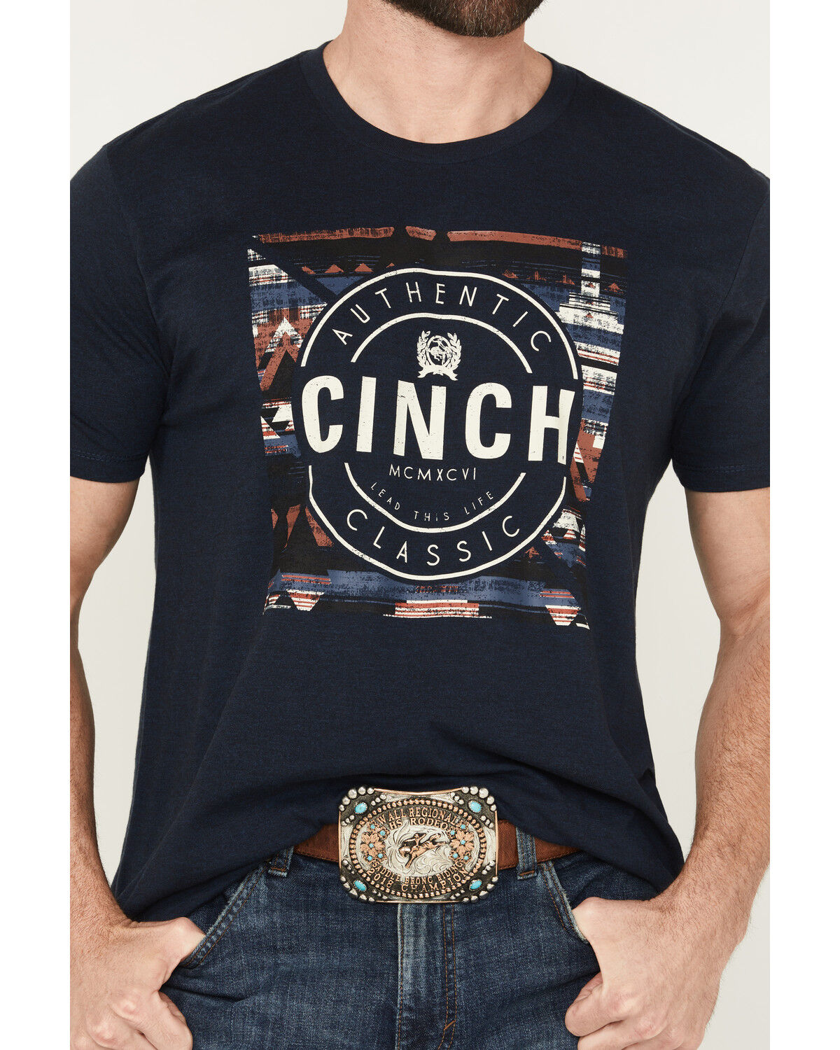 Image #3 - Cinch Men's Southwestern Logo Short Sleeve Graphic T-Shirt, Navy, hi-res