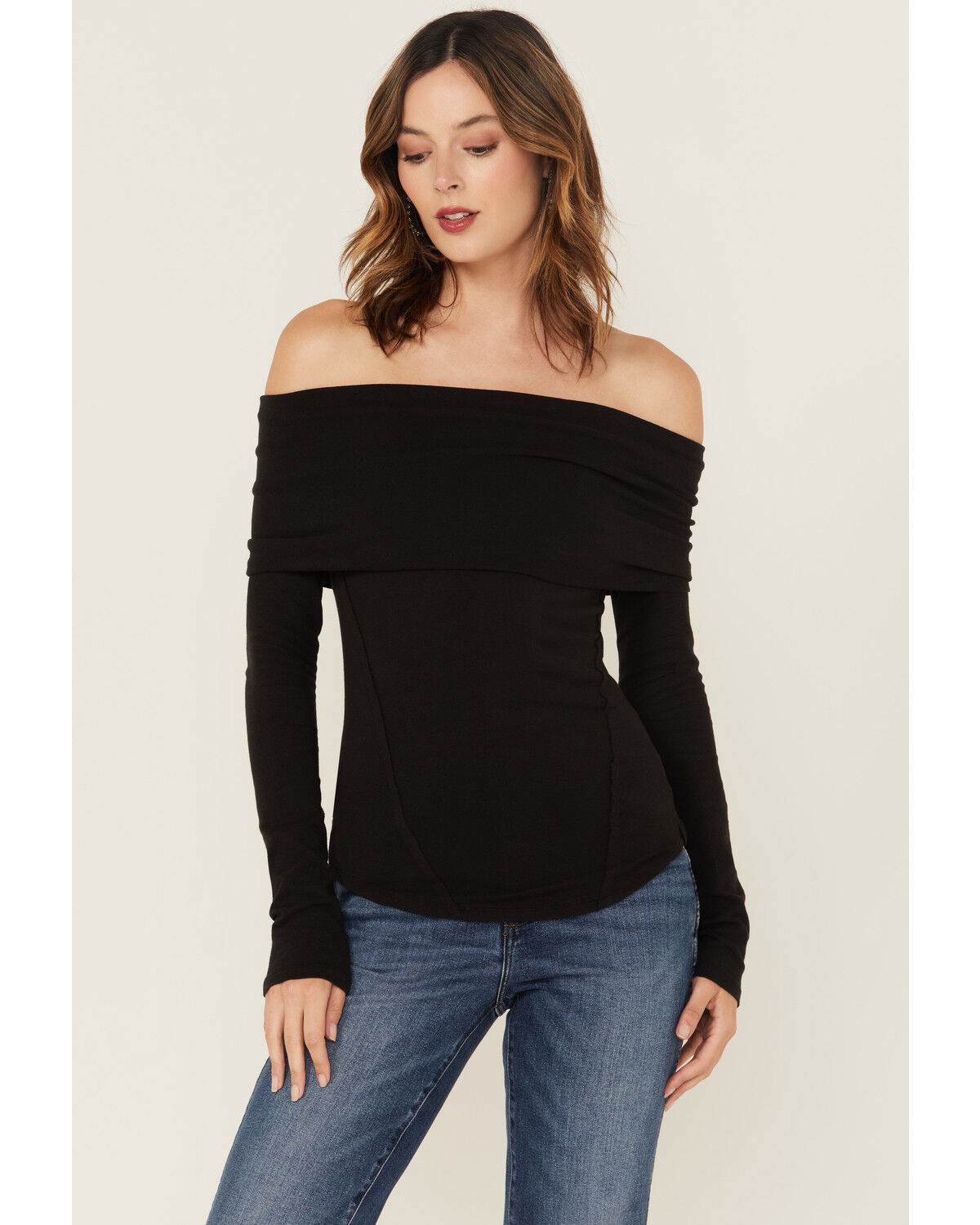 Image #2 - Free People Women's Iris Layering Off The Shoulder Long Sleeve Shirt, Black, hi-res