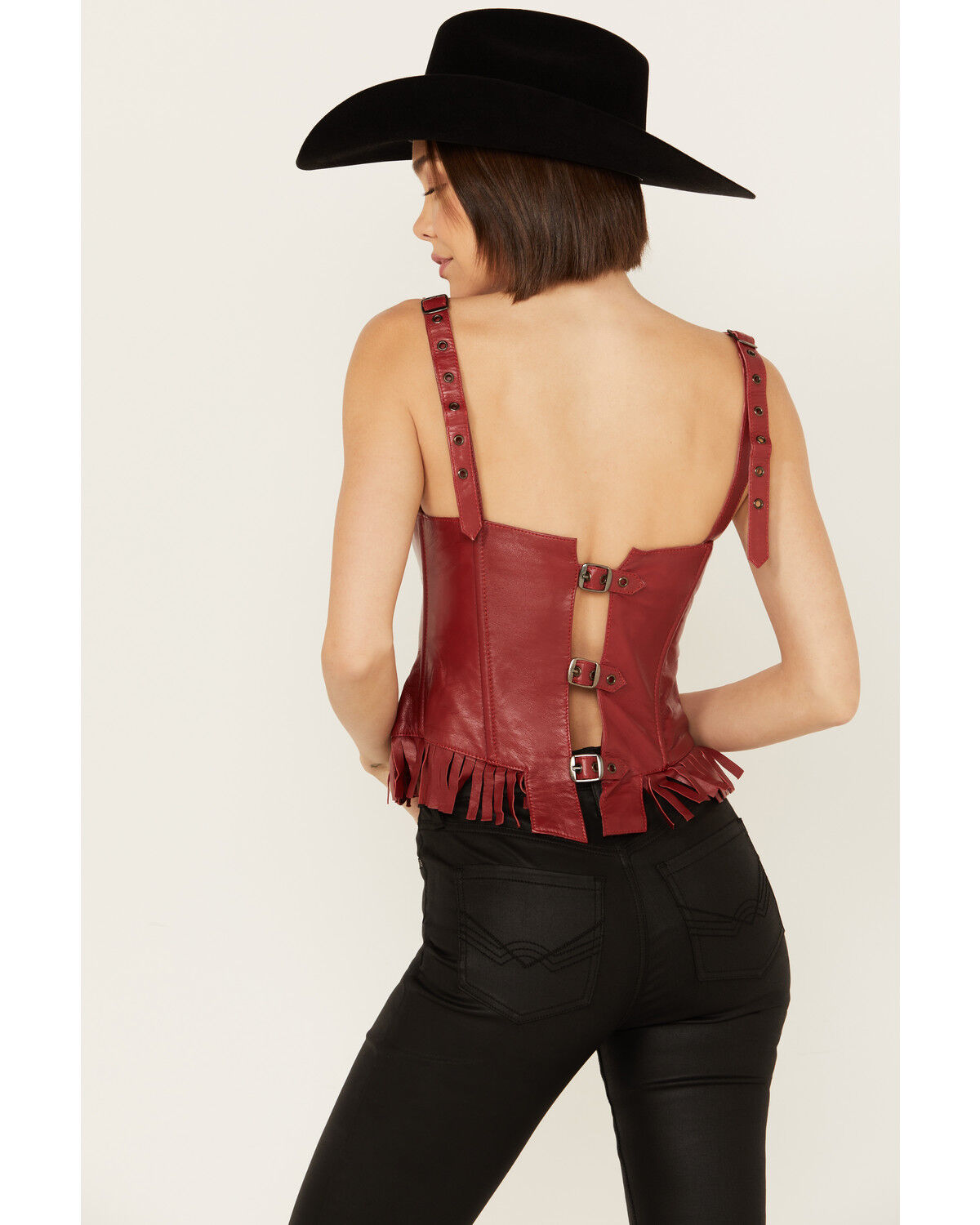 Image #4 - Understated Leather Women's Finish Line Corset, Red, hi-res