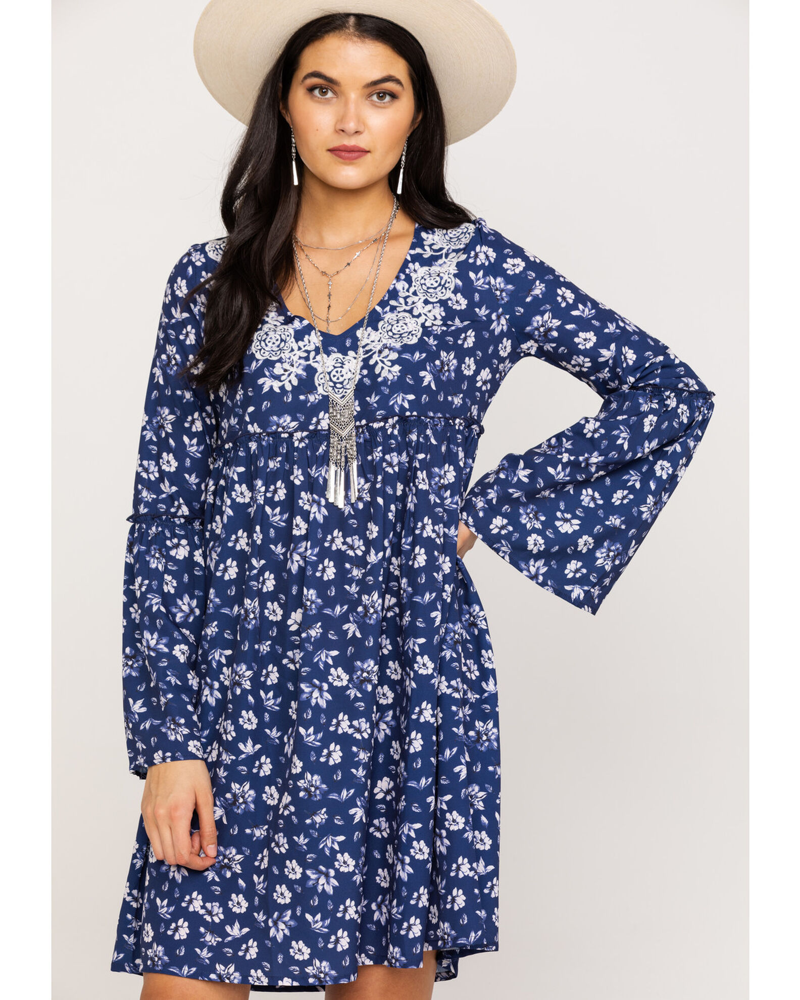 Image #1 - Roper Women's Floral Print Mini Dress, Blue, hi-res