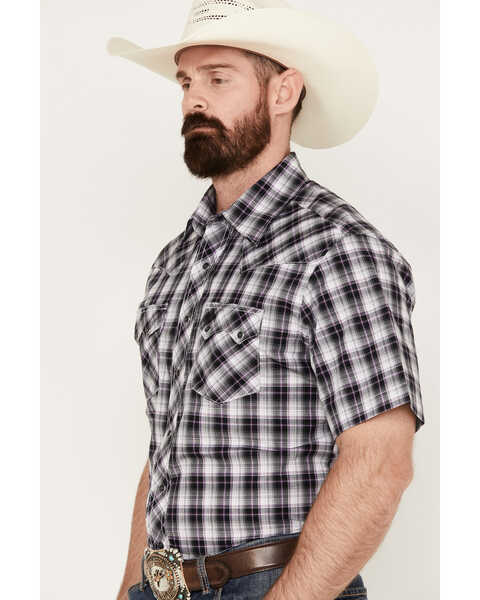 Image #2 - Wrangler Retro Men's Plaid Print Short Sleeve Snap Western Shirt, Black, hi-res